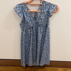 Floral Blue Dress with Cap Sleeves